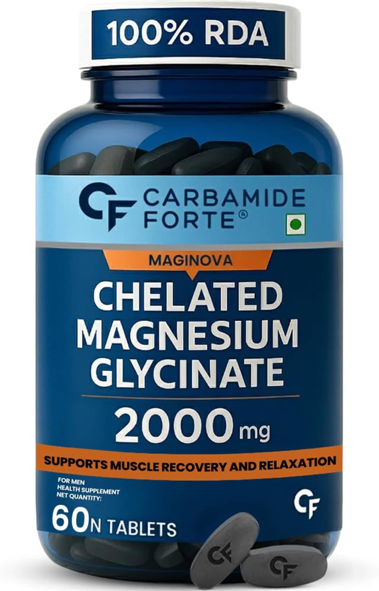 Chelated Magnesium Glycinate Supplement 2000mg Per Serving | Magnesium Supplement Supports Muscle Recovery & Better Sleep - 60 Veg Tablets