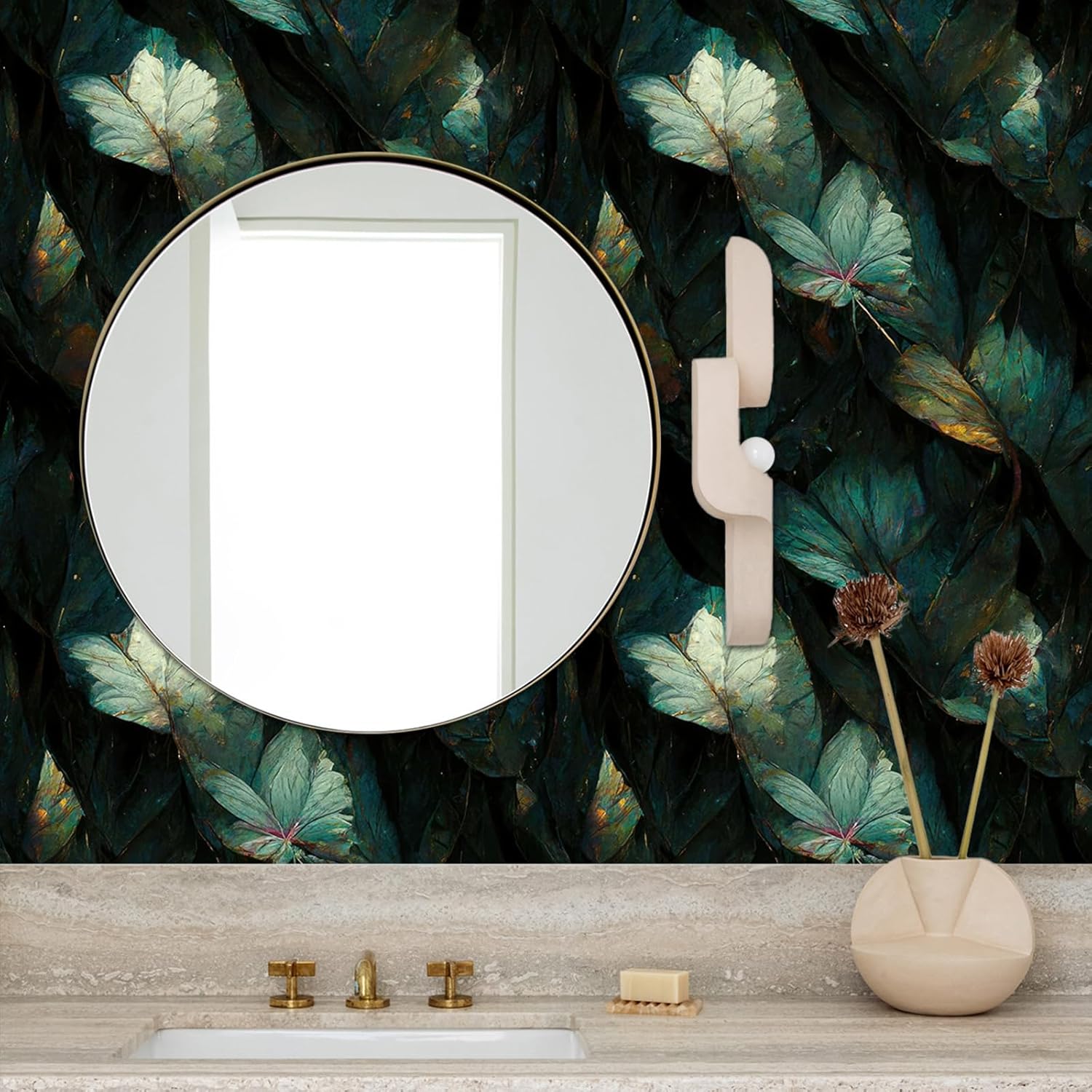Painting Botanical Wallpaper Self Adhesive Peel and Stick Vintage Vivid Watercolor Blue Various Jungle Leaf Contact Paper Removable Waterproof for Bedroom Renter Friendly 17.71"x 236.2"