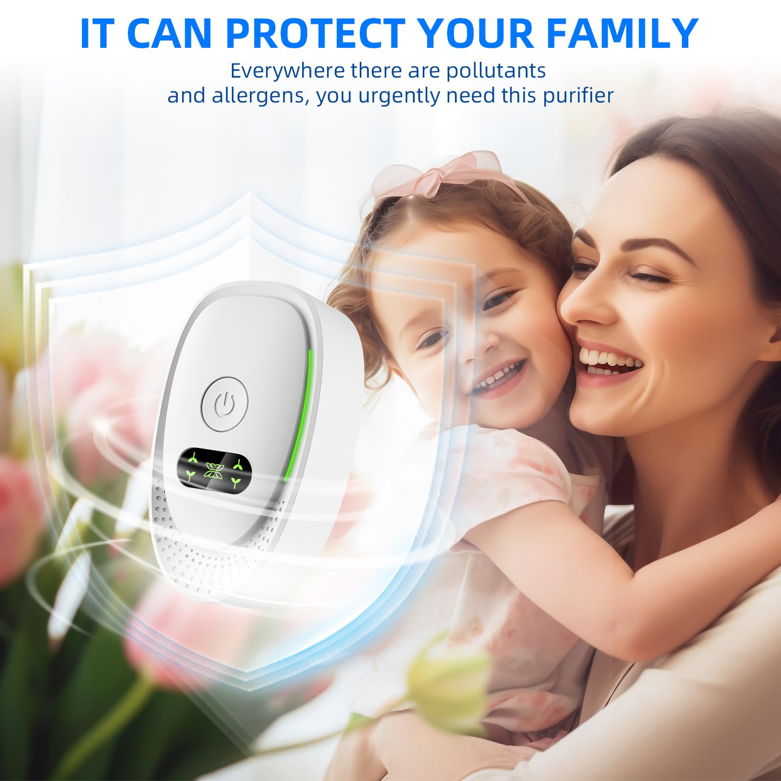 Confezione da 6 purificatori d'aria, ionizzatore negativo 2025 per la casa, mini filtro d'aria mobile senza filtro con luce verde per odori, polvere di fumo, animali domestici, funzionamento