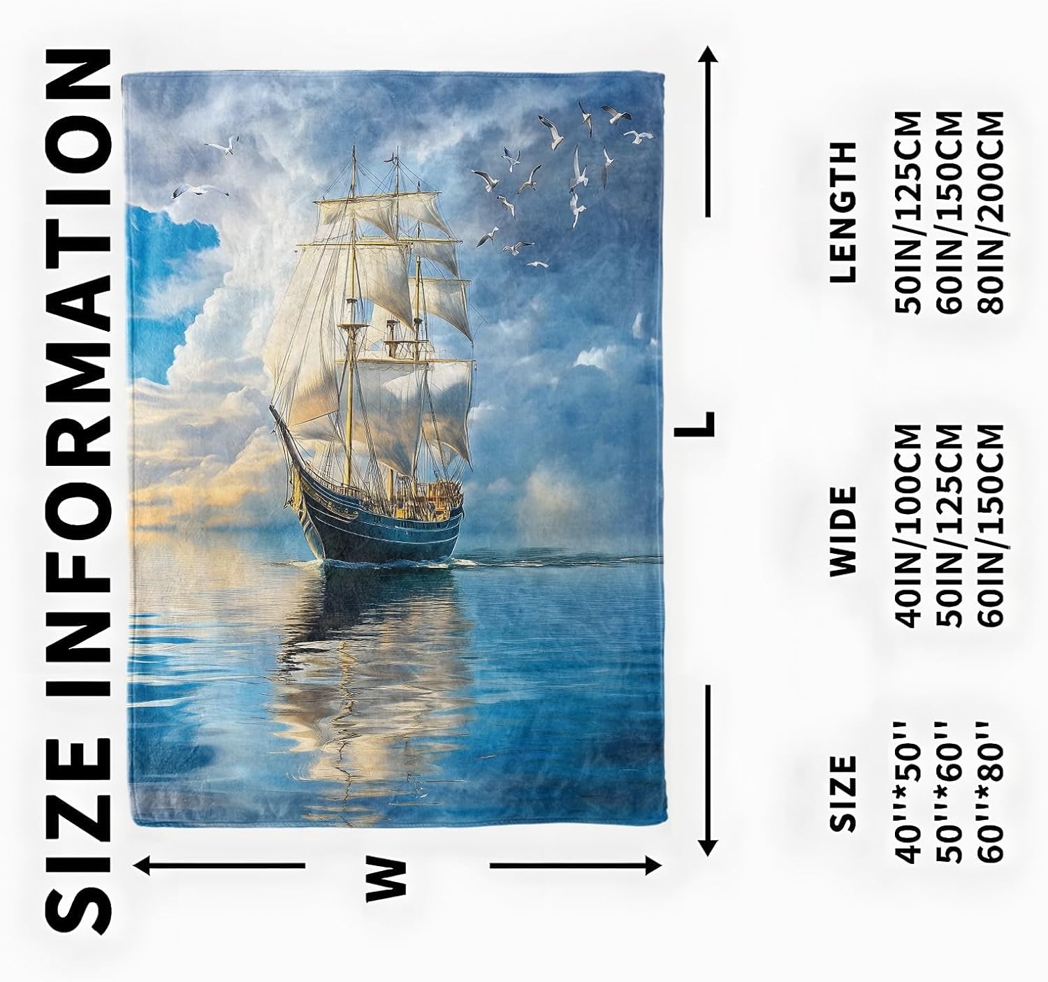 Majestic Sailing Ship Blanket, Cozy Flannel Vintage Sailboat Throw Blanket, Soft Fuzzy Blankets for Travel Decor, All Season Lightweight Couch Bed Cover, Gifts for Women Adults Kids 50"×60" - Image 3