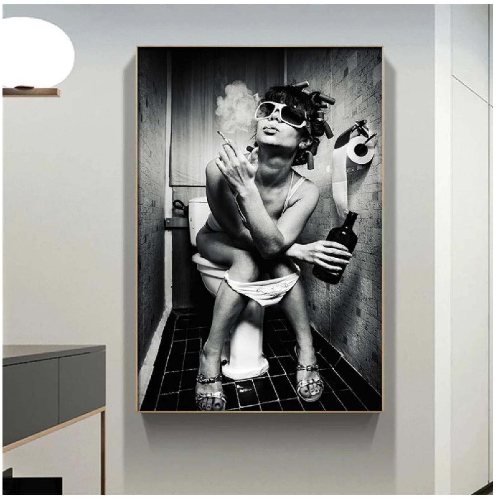 Toilette Toile Moderne Décoration Femme Affiche Vintage fumer Impression Rétro Peinture Tableau Bar Salle de Bain 60x80cm sans - Maison