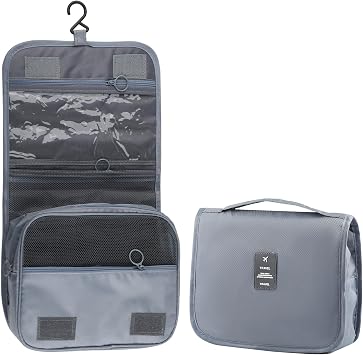 Foldable Hanging Travel Toiletry Bag,Waterproof Portable Travel Bags, Multifunction Travel Makeup Cosmetic Bag Organizer with Hanging Hook Grey