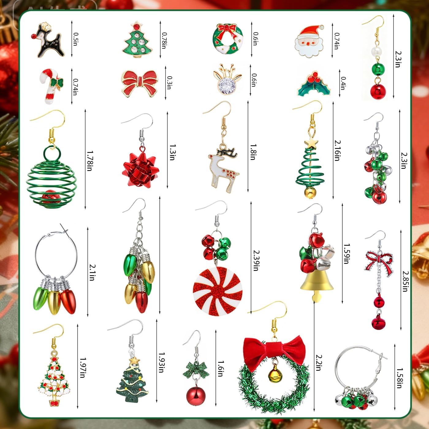 24 Pairs Christmas Earrings for Women Bulk Xmas Holiday Dangle Earrings Christmas Stud Tree Snowflake Earrings Cute Christmas Set Party Jewelry Gifts - Image 4