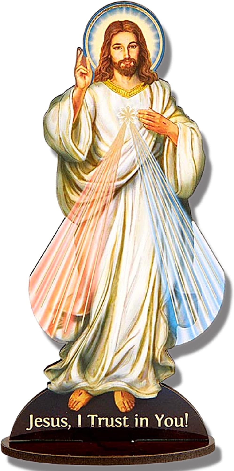 Needzo Divine Mercy Lasered Wood Statue, Jesus I Trust in You, Catholic Indoor Home Decorations for Housewarming Gifts, 5.8 Inches