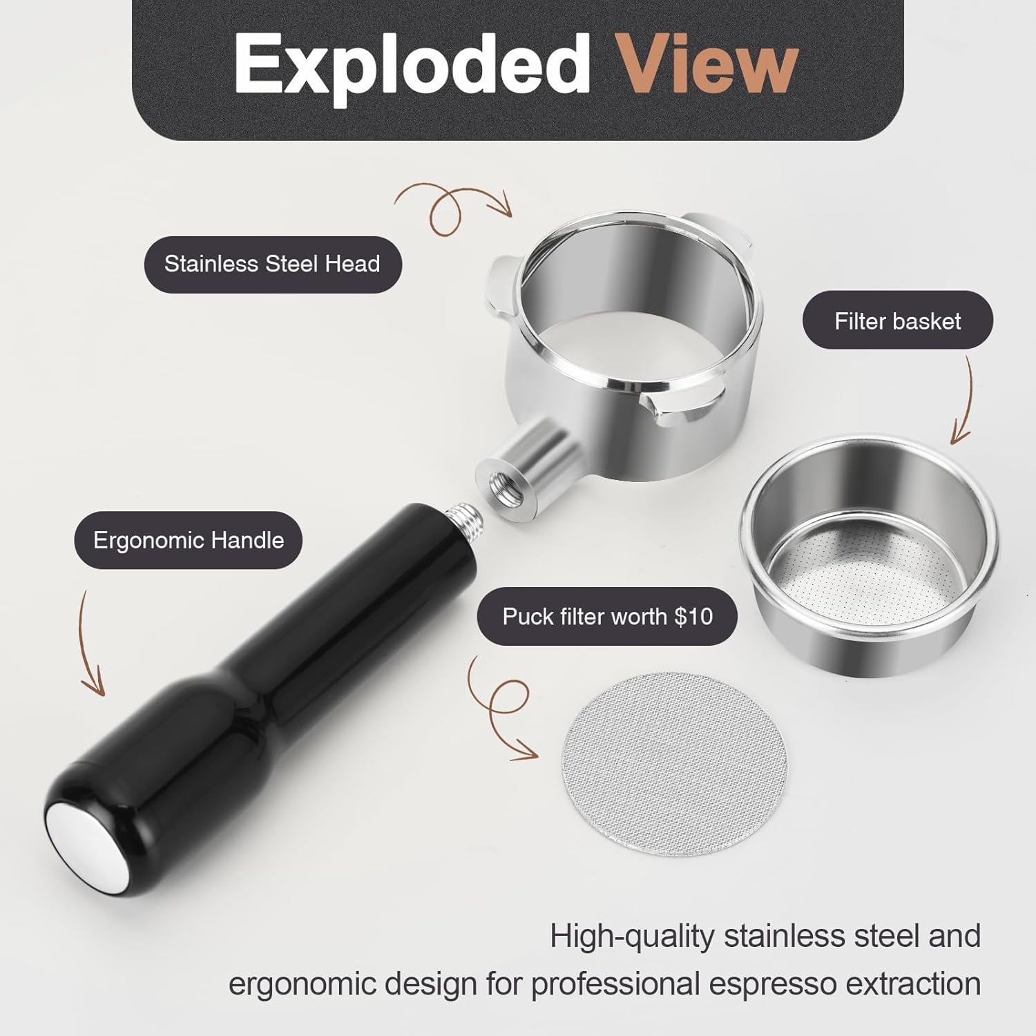 51mm Bottomless Portafilter Compatible with CASABREWS CM5418, 3700Essential, 3700Gense Espresso Machines, 3-Ears