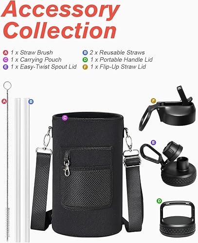 Miniatura 7 de Coolflask - Botella de agua de 64 onzas aislada, con popote y 3 tapas, acero inoxidable, boca ancha, libre de bisfenol A (BPA), mantiene las bebidas