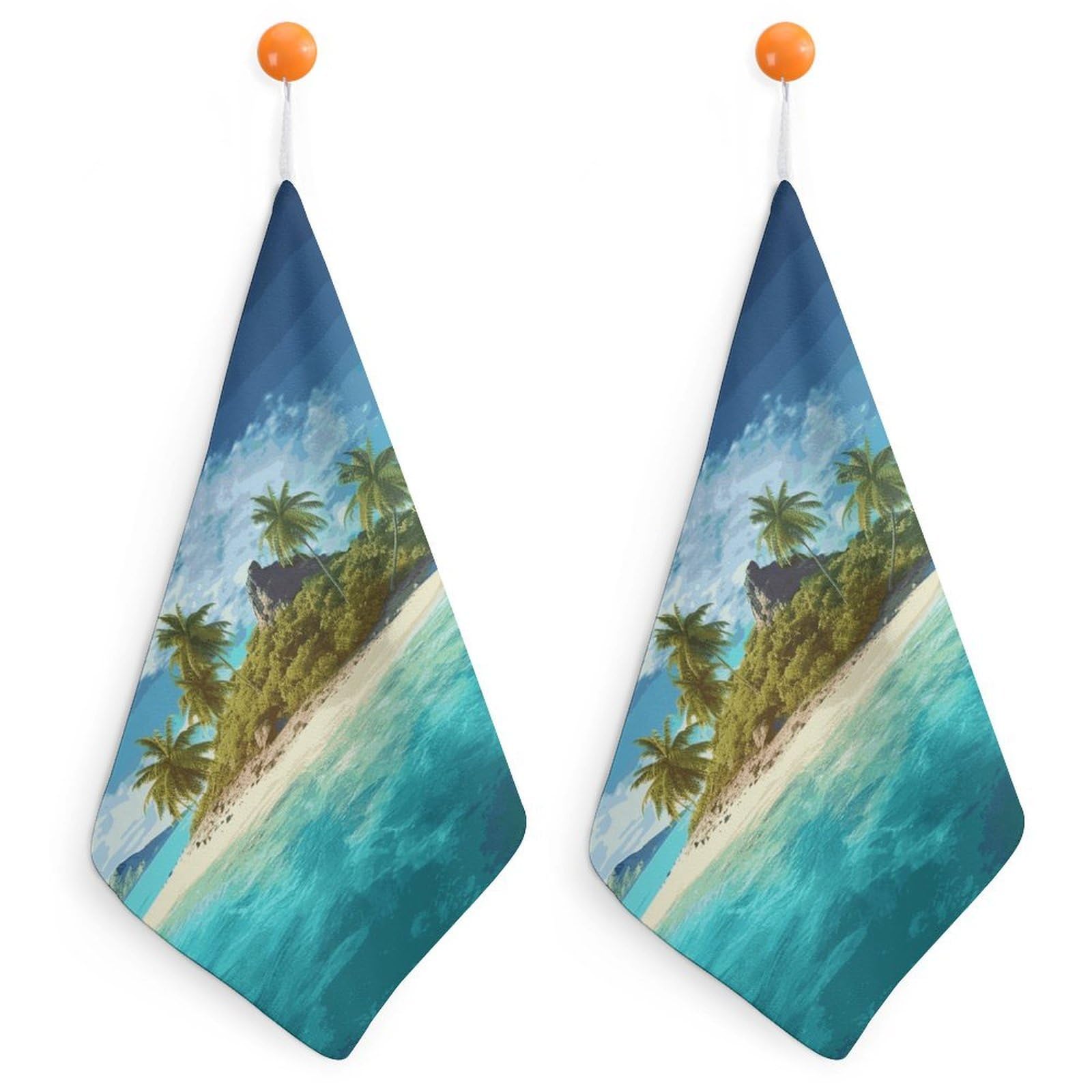 LDGSUPH Tropical Island Hand Towels Fashion Hand Face Towel with Hanging Strap Absorbent Soft Decorative Towel Fade Resistant Cozy Face Cloths for Kitchen Gym Bathroom Towels 2PCS