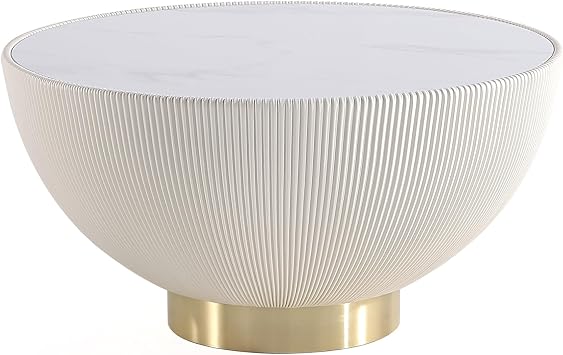 NewCosmos Anderson Sintered Stone Top Upholstered Coffee Table in Cream