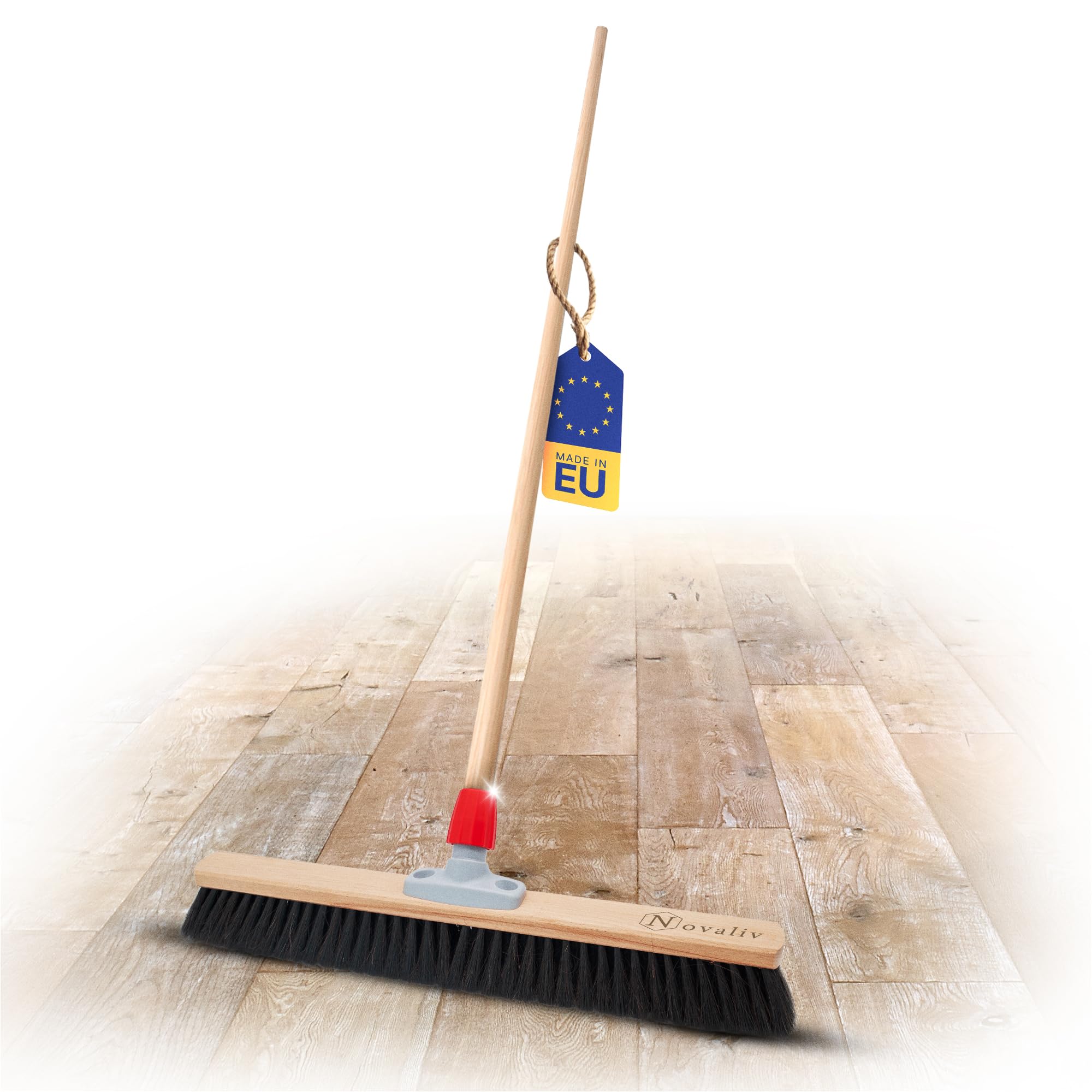 Novaliv Scopa con manico in legno I scopa da cantina morbida 60 cm I crini di crine