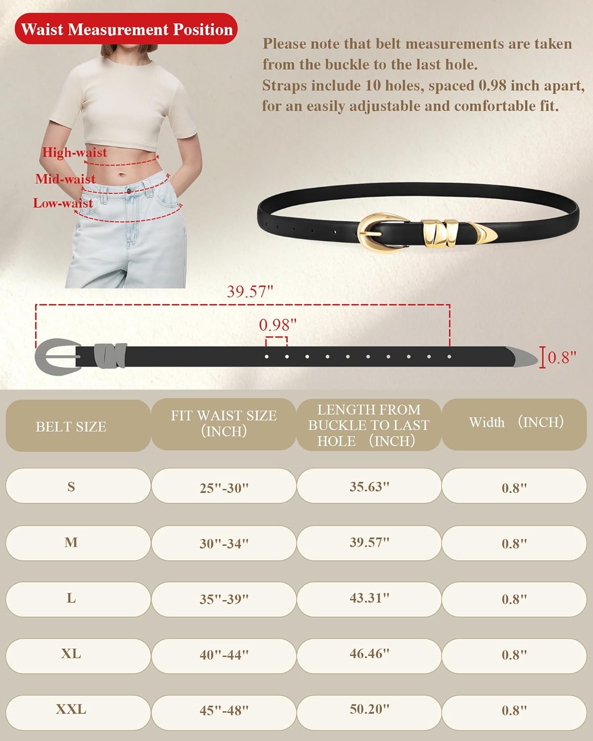XZQTIVE Women's Skinny Leather Belts Ladies Thin Waist Belts for Jeans Dress Pants Trendy Black Belt with Gold Buckle - Image 6