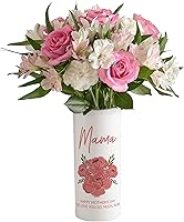 Things Remembered Blush Blooms Personalized White Ceramic Vase - Custom Name & Message, Elegant 7.25" Cylinder for Flowers