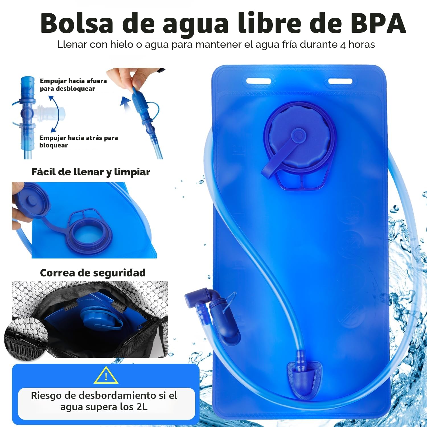Mochila de hidratación con Bolsa de hidratación de 2 litros, Ligera y Transpirable, con 3 Bolsillos de Capa, Correas de Hombro reforzadas para Senderismo, Correr, Ciclismo