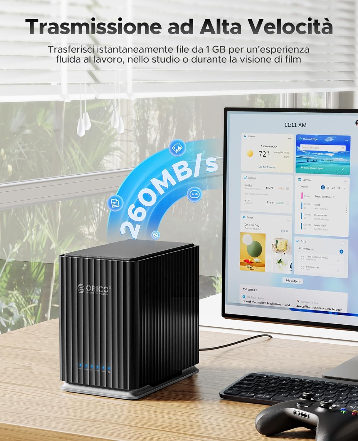 ORICO USB 3.1 Type-C Docking Station per Hard Disk, 5 Bay Custodia con Adattatore 12V/10A, Capacit+á Max. 110 To per Gestione Dati Personali- 9758C3 - Immagine 2