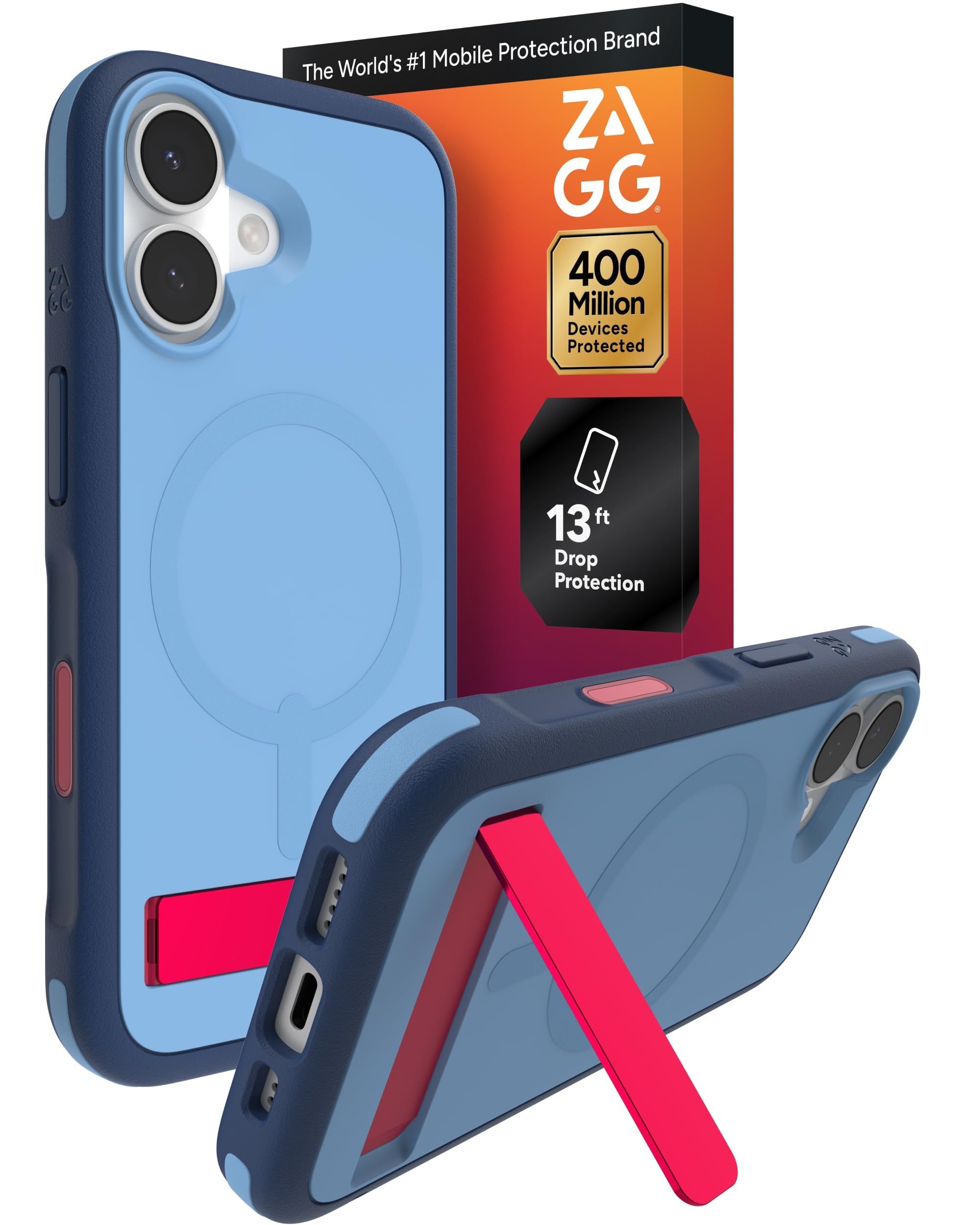 ZAGG Sedona Snap Case with Kickstand for iPhone 17 - Blue Royal Ember, Drop Protection (13ft/4m), Multi-Layer Protection, with Camera Button, MagSafe Phone Case with Impact-Absorbing Bumpers