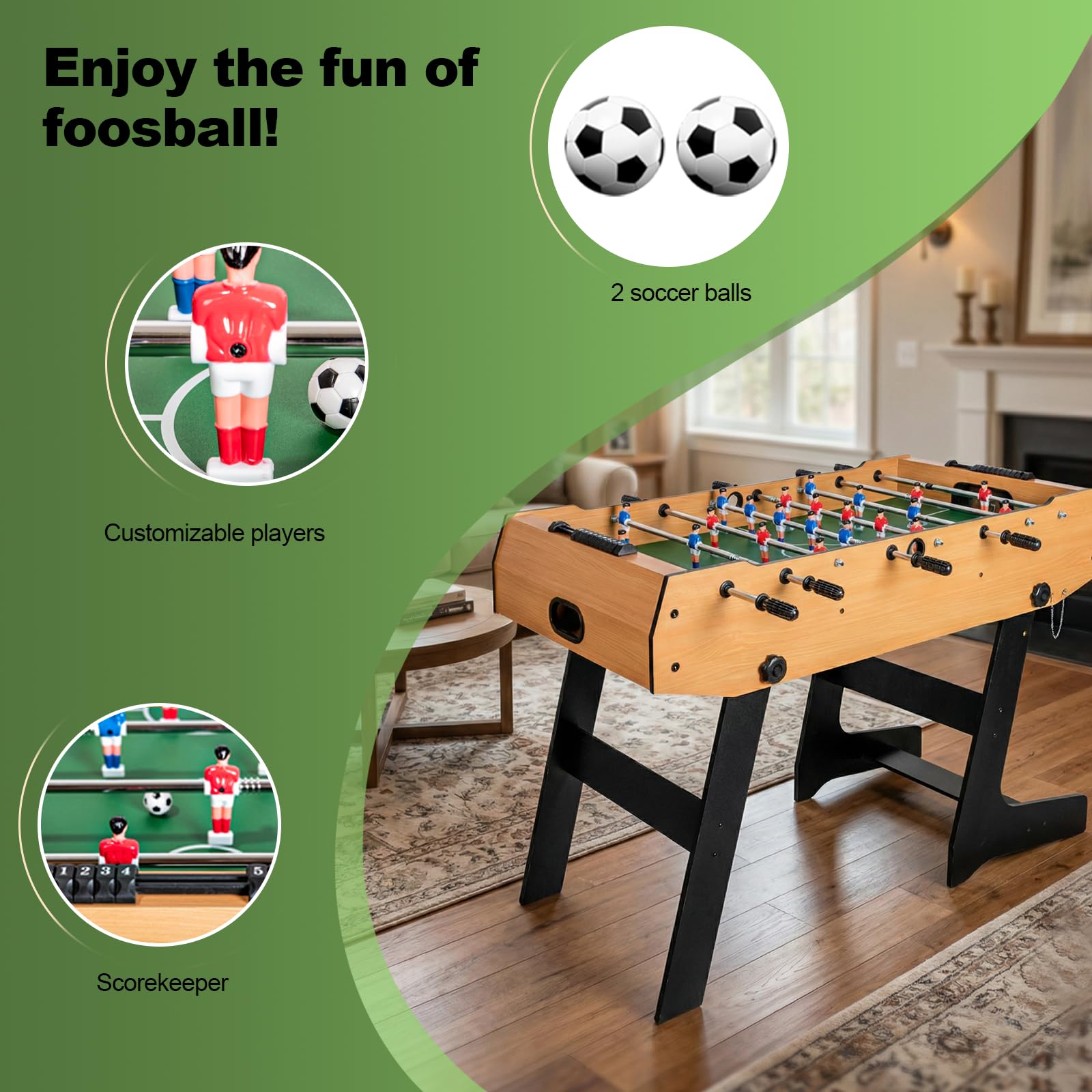 HLC Futbolín Plegable sobre Pedestal 121 * 61 * 81cm, Futbolín con Poste Retráctil, Juegos Recreativos de Interior para Niños, Familia