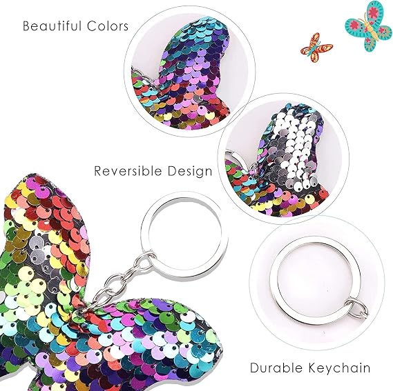 20 PCS Sequin Keyrings Colorful Girls Keyrings Party Bags Gift Reversible Sequins Birthday Favors Backpack Accessories (Sequin-20PCS)