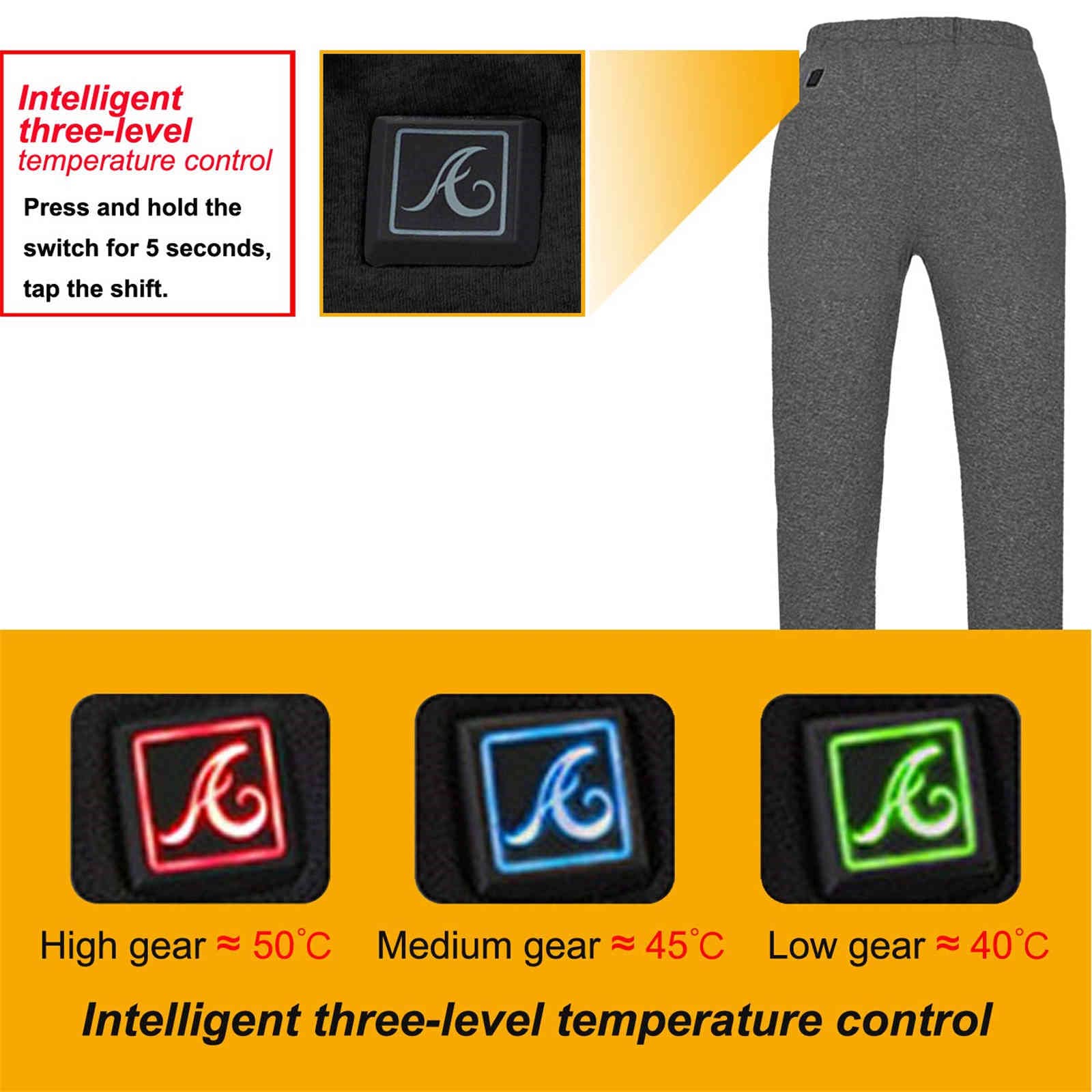 Conjunto de Ropa Interior calefactable para Hombre Leggings USB + Parte Superior térmica Leggings con Forro Polar Ropa calefactora Lavable para Exteriores (Gris M) (Gris M)