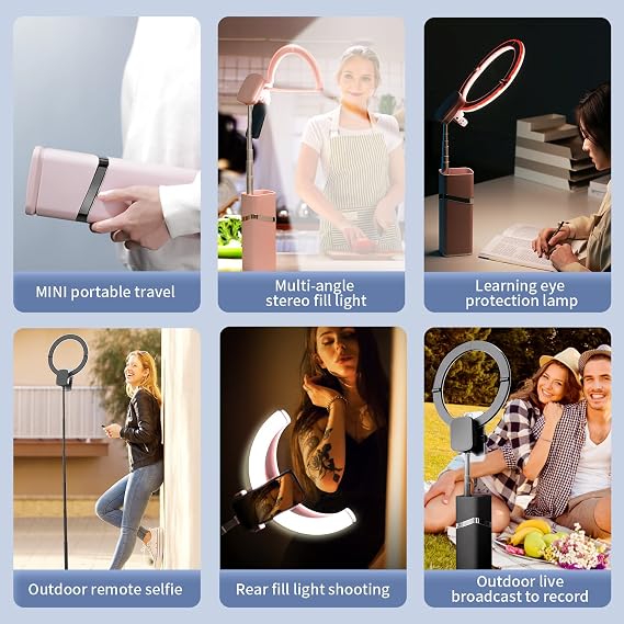 yAyusi Portable Ring Light with Stand, 4000mAh Battery Operated Cordless 10 Foldable Travel Ring Light, 79 Tripod Stand for Video Conference/Selfie/Live Stream/Makeup
