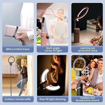 yAyusi Portable Ring Light with Stand, 4000mAh Battery Operated Cordless 10 Foldable Travel Ring Light, 79 Tripod Stand for Video Conference/Selfie/Live Stream/Makeup