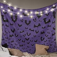 Vista 1 de Tapestry for Bedroom Living Room Dorm Wall Art Decor, Halloween A Group of Bat Purple Tapestries Wall Hanging Tapestry 86x104inch