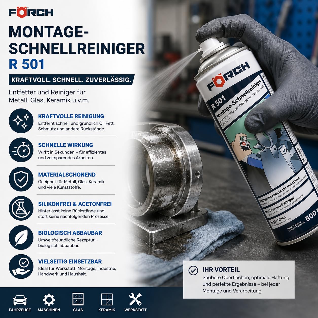6x Montage-Schnellreiniger R501 – kraftvoller Entfetter für Metall, Glas & Keramik | silikonfrei, acetonfrei, biologisch abbaubar
