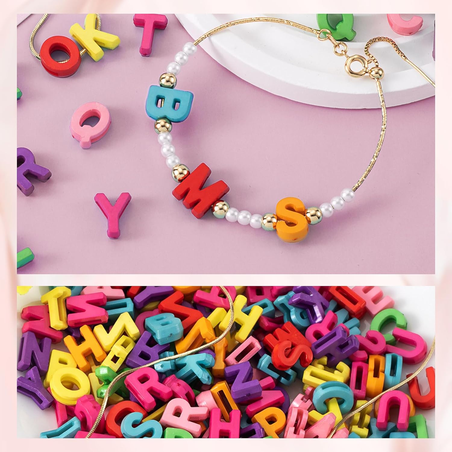 100pcs Alphabet Letter Craft Beads, Mixed Color 3D A-Z Initial Letter Resin Charm Bead, Bulk Plastic Cute Alphabet Pendants Jewelry Making, DIY, Home Decoration - Image 4
