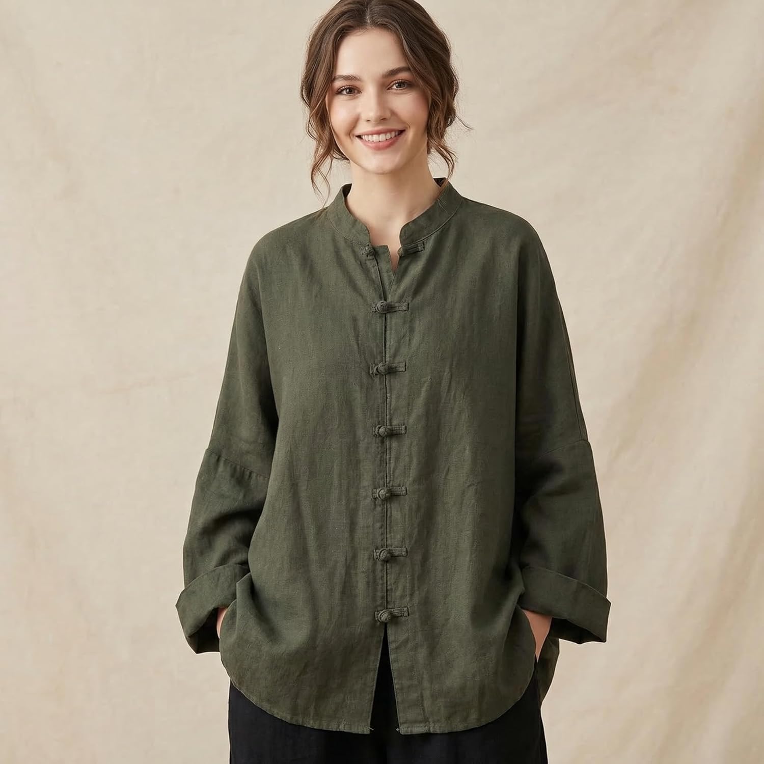 Women's Cotton Linen Shirt Button Jacket Vintage Long Sleeve Blouses Oversized Coat Top Spring Autumn Casual Wear