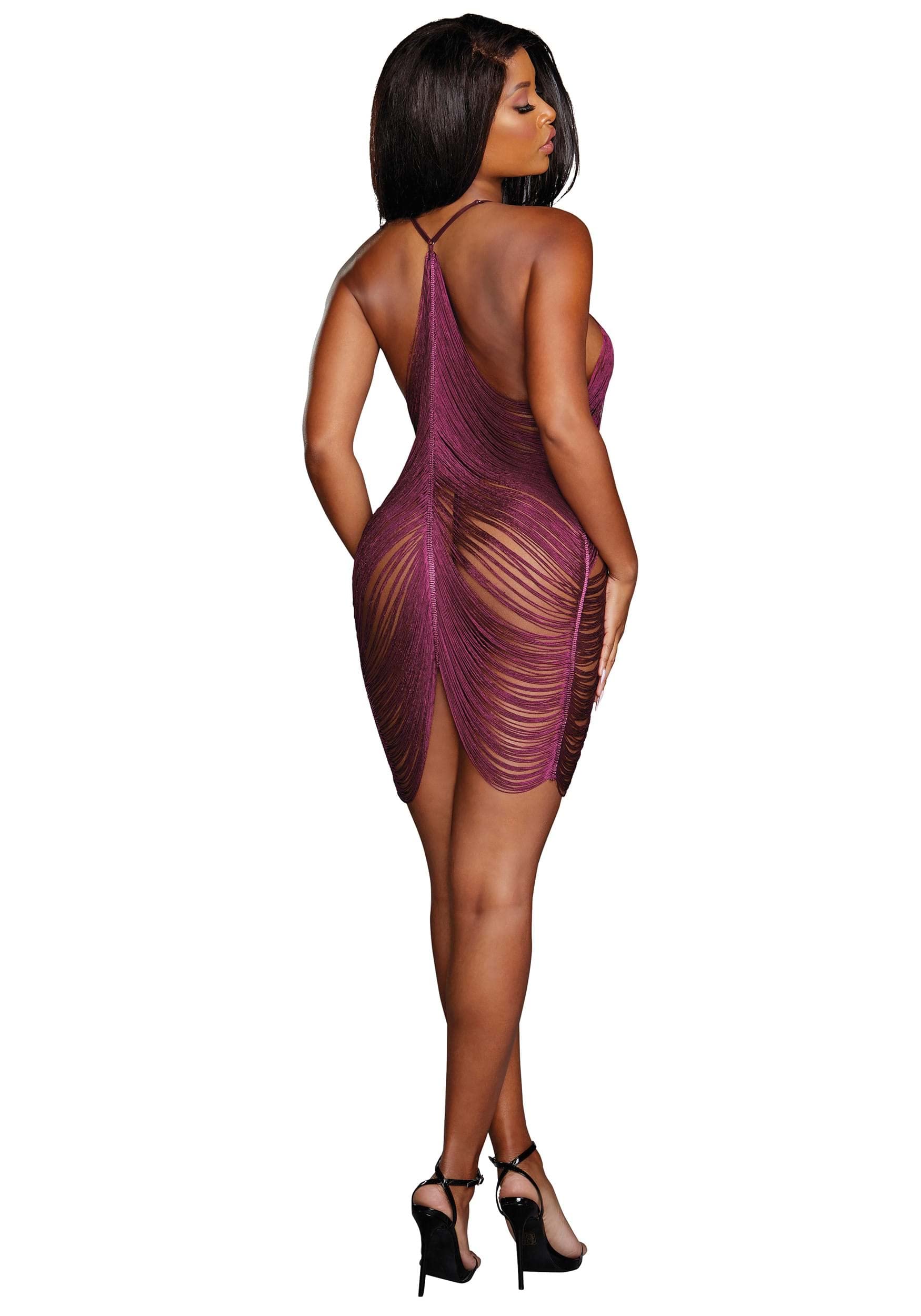 Dreamgirl Women's Midnight Fringe Chemise & G-String: Mulberry X-Large