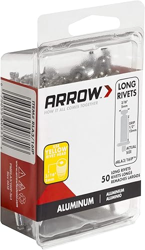 Miniatura 3 de Arrow RLA316IP Remaches largos de aluminio de 316 pulgadas para metal, tela, cuero y reparación de automóviles, paquete de 50