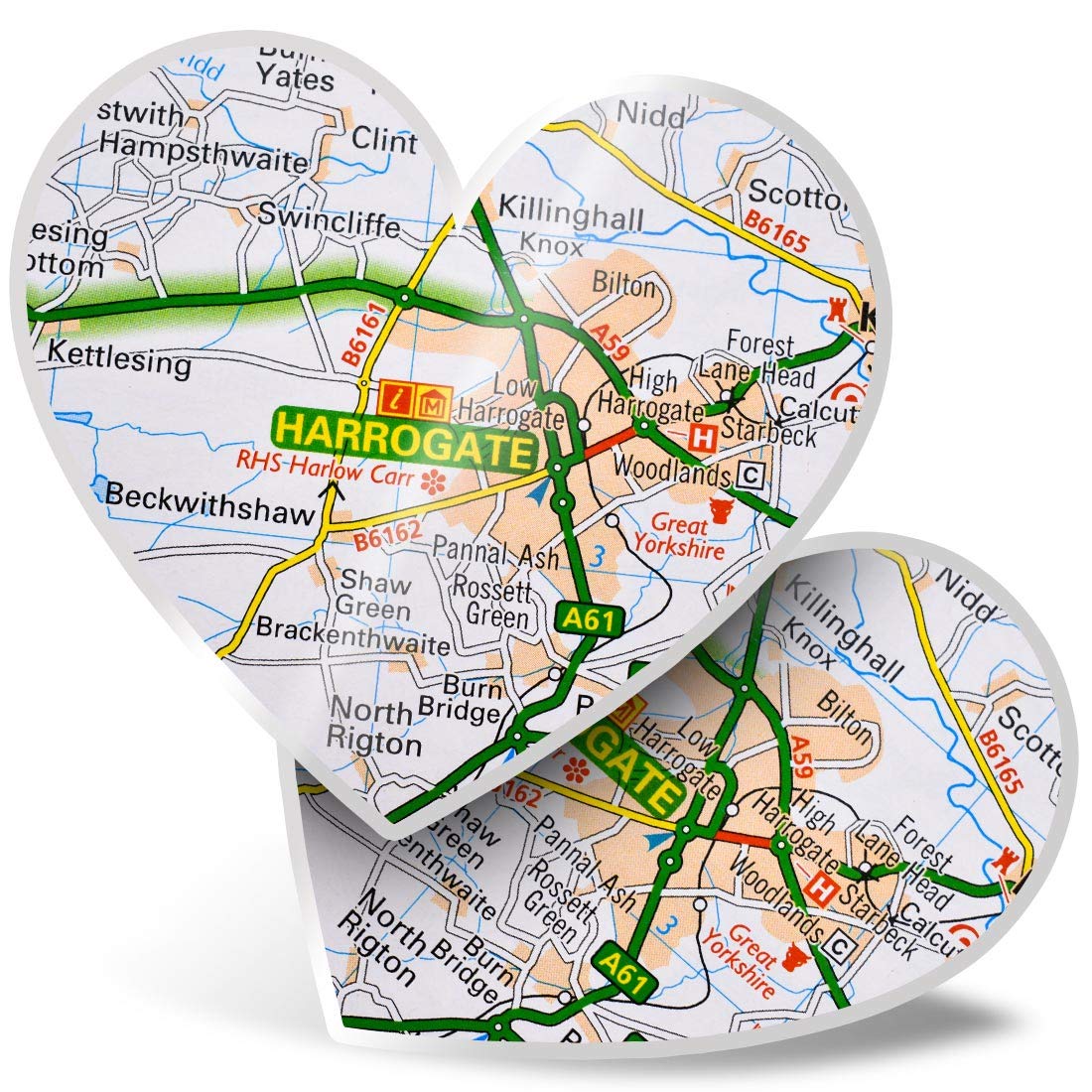 2 x 7.5cm Heart Stickers - Harrogate Yorkshire England UK GB Map Decals 45298
