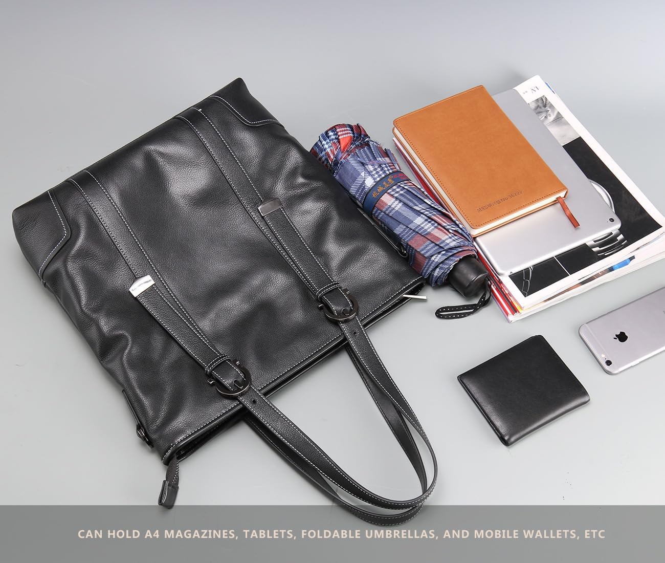 Leather handbag for men, black business briefcase, adjustable tote bag, crossbody bag vertical style - Image 8