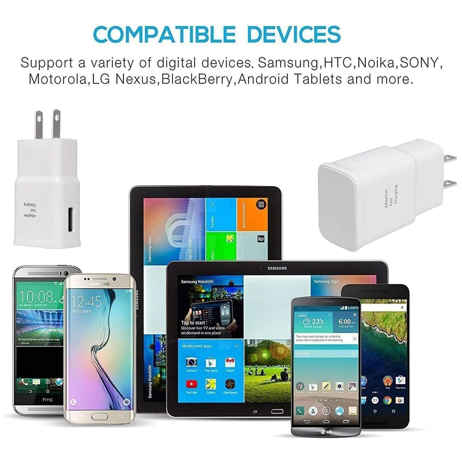 Adaptador de cargador de pared USB de carga rápida adaptable para Samsung Galaxy S25 Ultra/S25/S25+/s24 S7 S8 S9 / Edge/Plus/Active, Note 5 8, 9, carga rápida, enchufe de viaje para teléfono Android