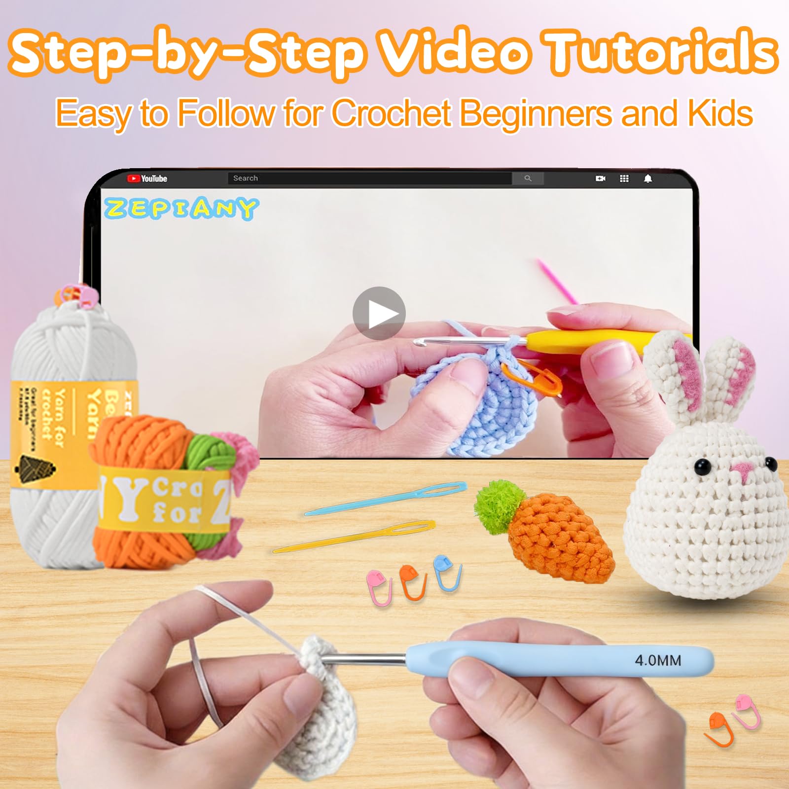 Breipakket voor beginners, haakset voor beginners - multifunctionele gehaakte konijnenkit voor kinderen - beginnerskit breien artikelen met T Breipakket voor beginners, haakset voor beginners - multifunctionele gehaakte konijnenkit voor kinderen - beginnerskit breien artikelen met T