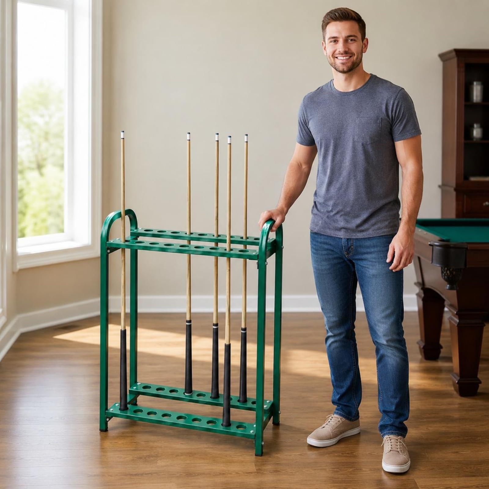 Soporte para Palos de Golf Organizador Estante Portapalos Porta Cañas Portacues Estructura Sólida de Acero y Dos Niveles Evita Desorden y Protege