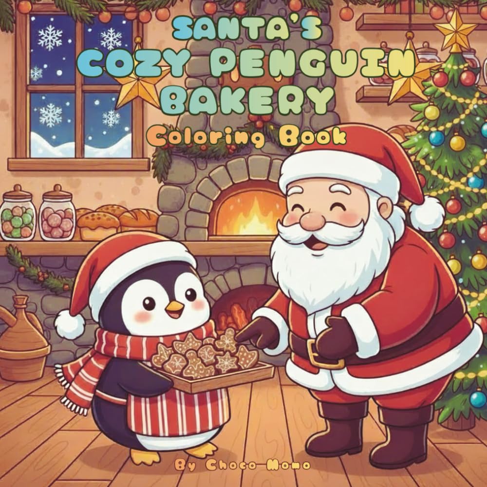 Santa’s Cozy Penguin Bakery Coloring Book: 50 Cute & Relaxing Christmas Coloring Pages with Adorable Little Penguin Bakers and Santa