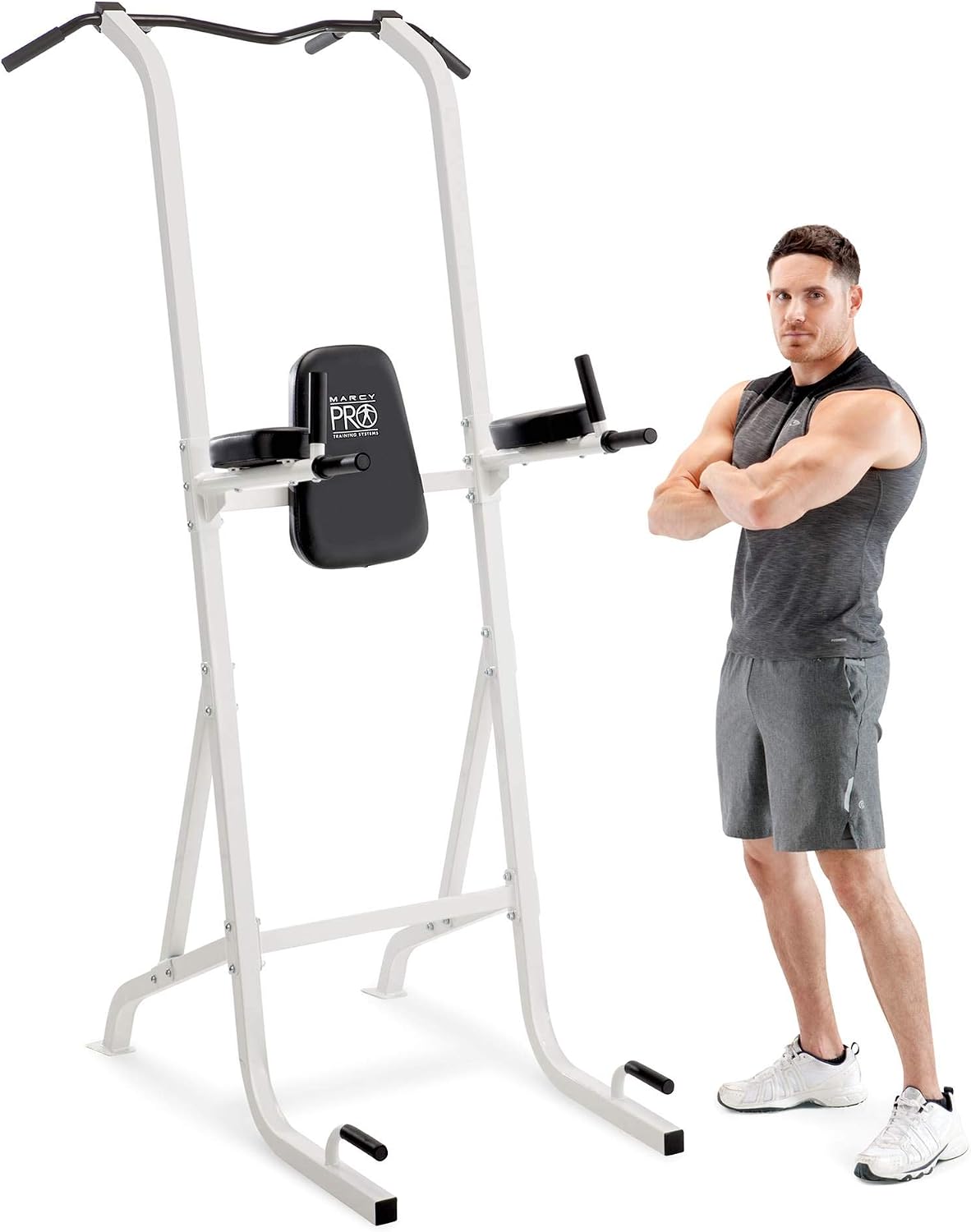 Marcy Pro Steel Power Tower Comfortable Multi-Grip Pull Up and Dip Station for Home and Gyms
