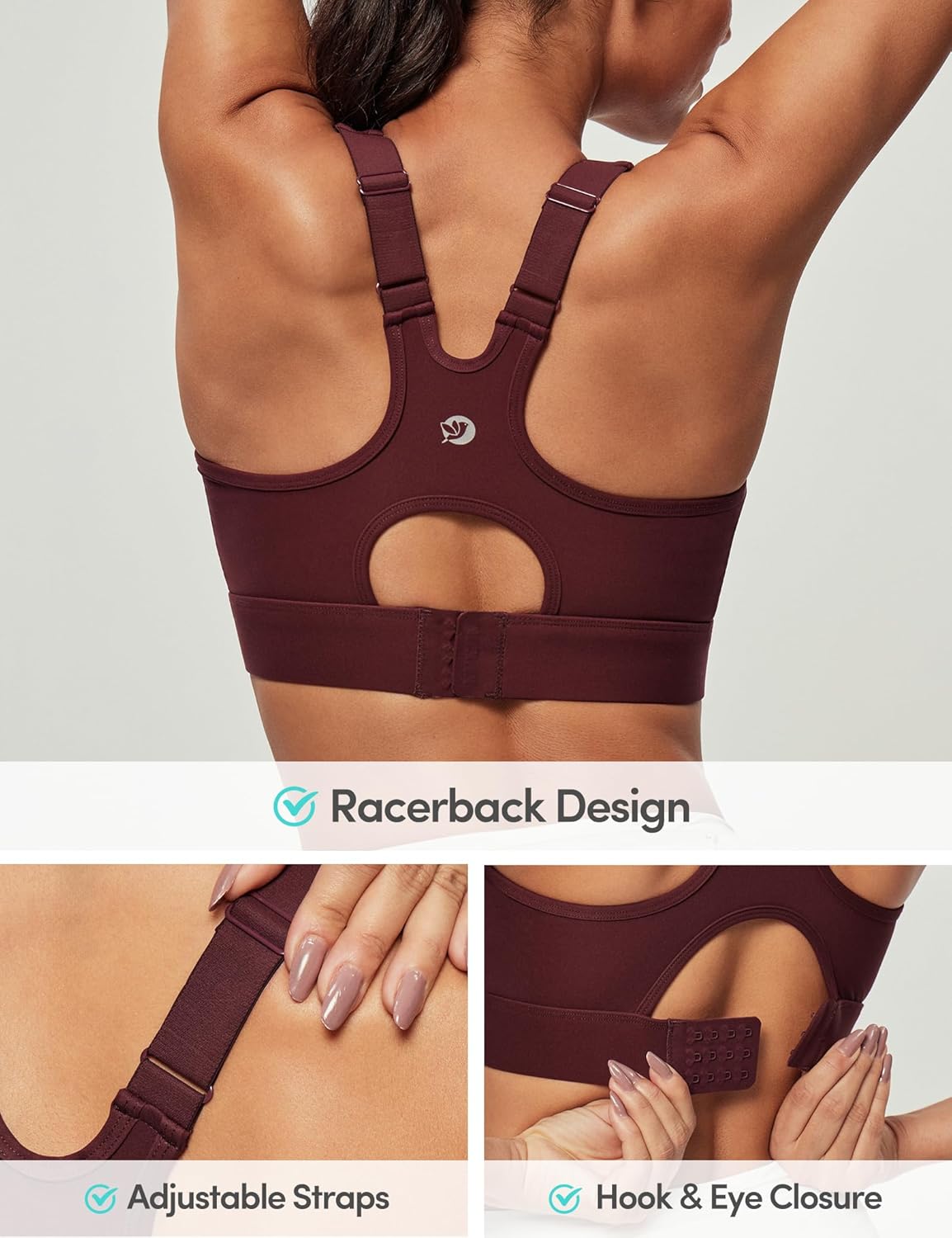 IUGA High Impact Sports Bras for Women High Support Racerback Sports Bra with Sewn-in Pads Adjustable Straps - Image 3