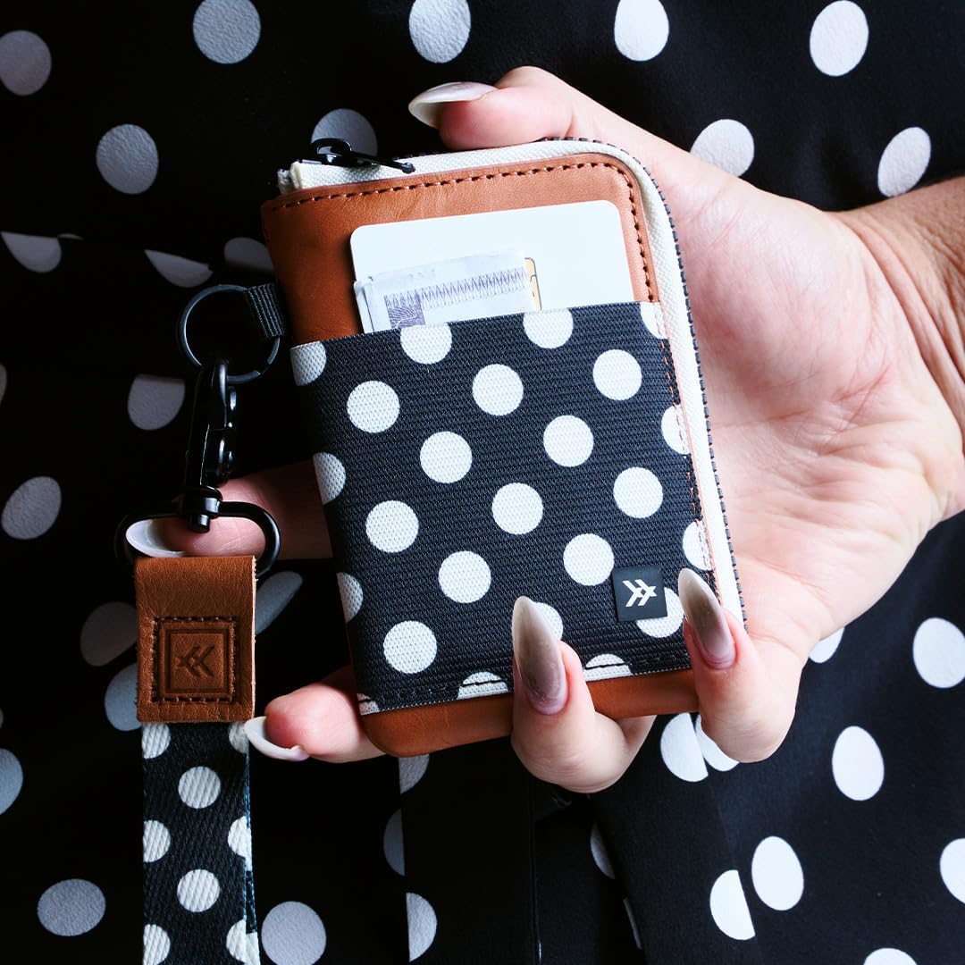 Thread Wallets RFID Blocking Leather Zip Wallet with Card Holder for Men and Women (Polka Dot)