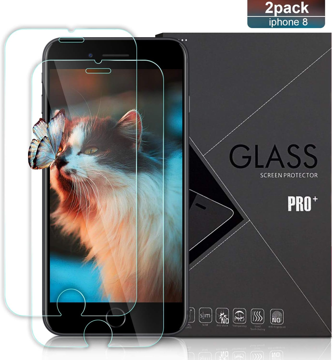 AZION iPhone 8, 7, 6S, 6 Screen Protector [2 Pack], Full Coverage HD Tempered Glass, 9H Hardness, [4.7" inch] Anti-Scratch Screen Protector Compatible Apple iPhone 8, iPhone 7, iPhone 6S, iPhone 6