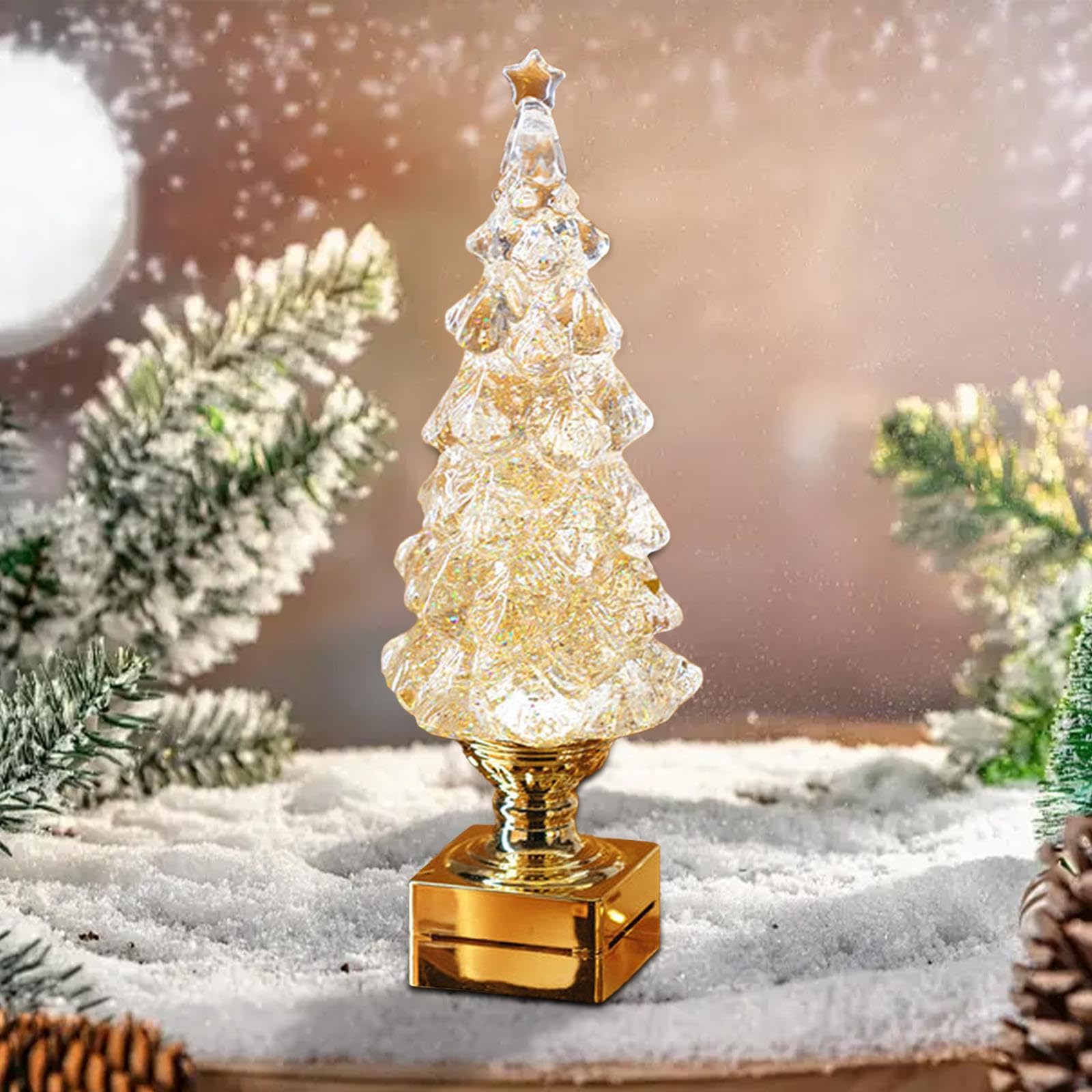 Escultura Decorativa para de Navidad, Globo Luminoso, Figura de Centro de Mesa, Efecto Nieve, Música, Función Automática, Ideal para Fiestas en, Oro, Individual