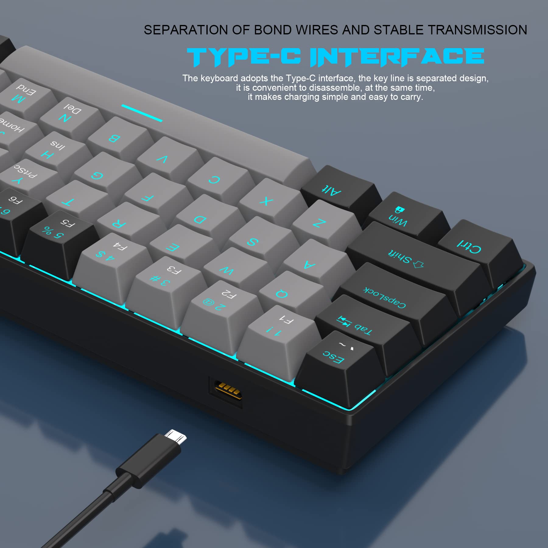 60 Mechanical Keyboard,MageGee Gaming Keyboard with Blue Switches and Sea Blue Backlit Small