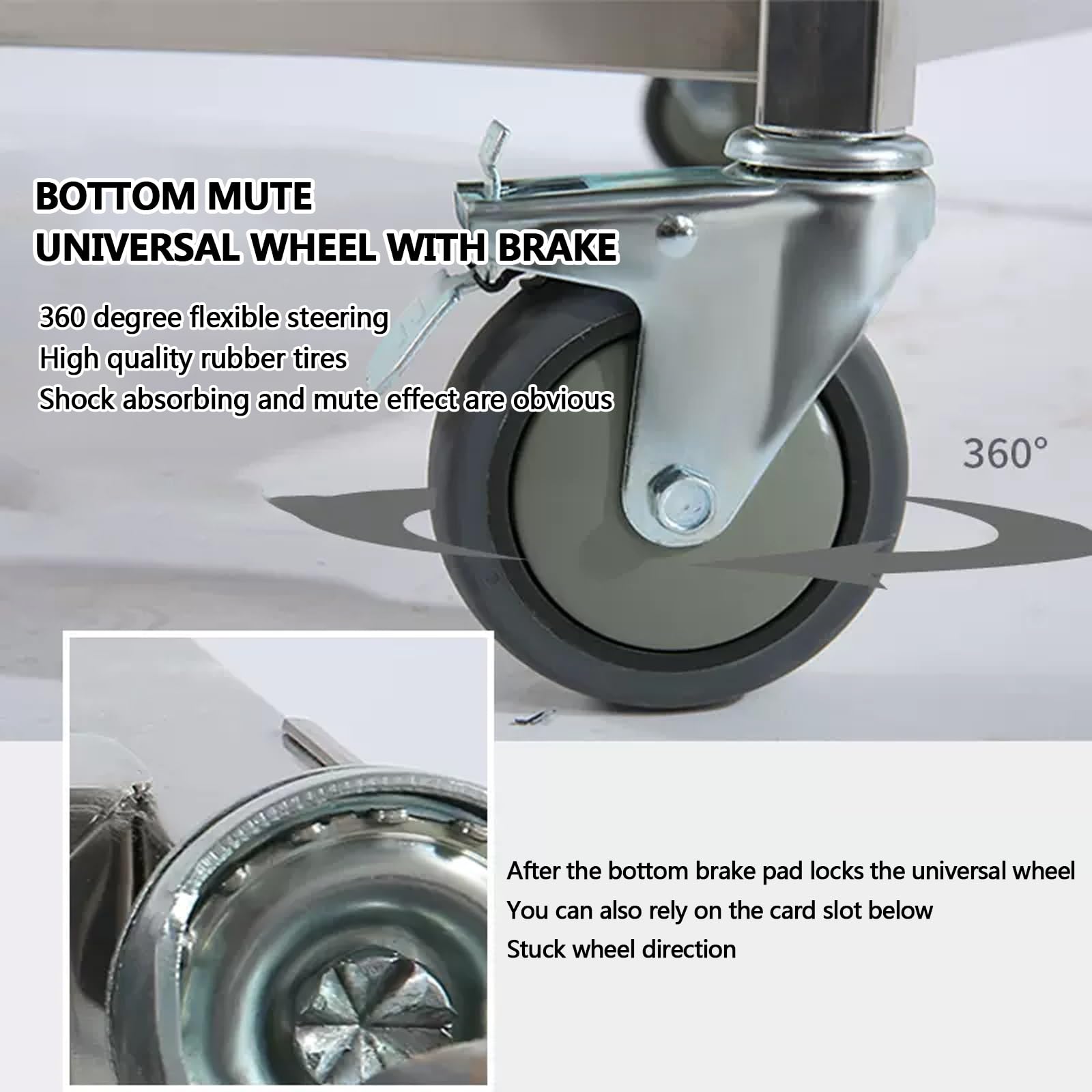 360° Drehung Metall servierwagen Edelstahl, drinnen küchenwagen mit Rollen, Kommerziell barwagen Kitchen Trolley Mit Bremse, rollwagen auf Rollen, Geeignet for Restaurants, Lagerhallen, Hotels. (Colo
