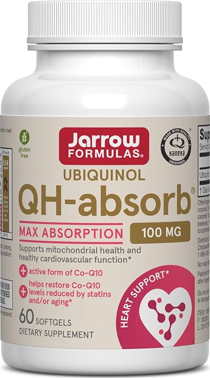 Jarrow QH-Absorb Ubiquinol 100mg CoQ10, Heart Health, 60 Softgels | High Absorption, Supports Mitochondrial Energy Production & Healthy Cardiovascular Function, Dietary Supplement
