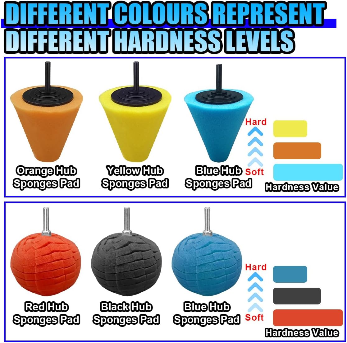 6PCS Car Drill Buffing Polishing Sponge Pads for Wheel Hub Cleaning - Car Cone Metal Polish Foam Sponge Buffing Polishing Balls for Auto Wheel Care&Detail Cleaning - Auto Buffer Polisher Kit