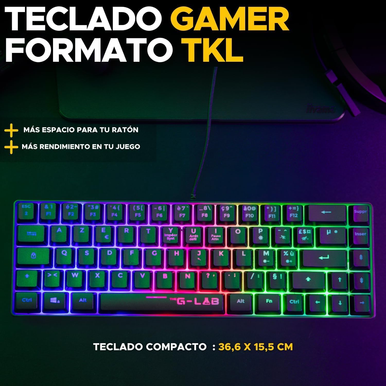 The G-Lab Keyz Hydrogen – Teclado Gaming Qwert – Incluye Ñ – Teclado para Juegos Semi mecanico – Teclado Gamer 60%, retroiluminación Multicolor – Mini Teclado Gamer silencioso, para PC,PS4,PS5 3