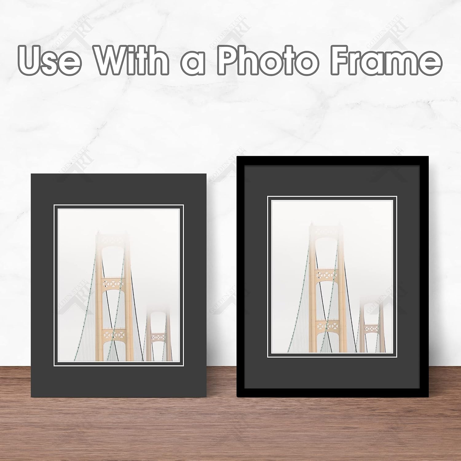 Golden State Art Pack of 10 Double Mats 11x14 Core Bevel Cut for 8x10 Pictures + Backing + Bags, 11" x 14", Black/White/Clear