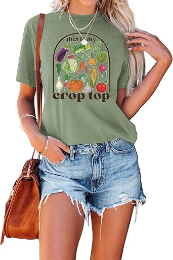 SAUIVD This is My Crops Top Shirts for Women Funny Vegetables Lover Gift for Gardener Short Sleeve Gardening Casual Tee