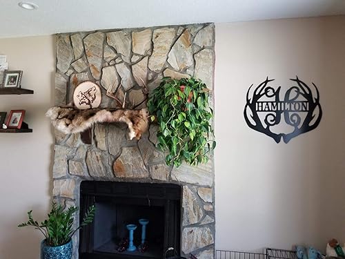 Miniatura 4 de PK Decor Personalized ACM Metal Sign Deer Antler Decorations for Rustic Home Wall Decor, Customizable Last Name Initial Monogram Sign, Buck Antler