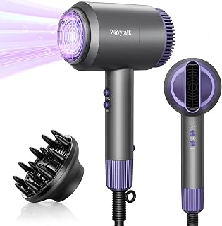 Wavytalk Hair Dryer with Diffuser, 1600W Ionic Blow Dryer for Fast Drying with Concentrator, Lightweight Purple.