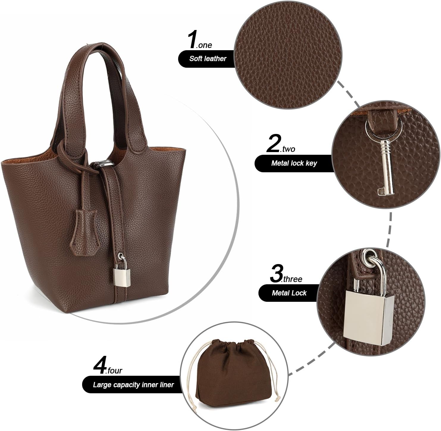 Tote Bag for Women Vegan Leather Bucket Purse for Women Top Handle Handbag Shoulder Bag with Detachable Small Purse